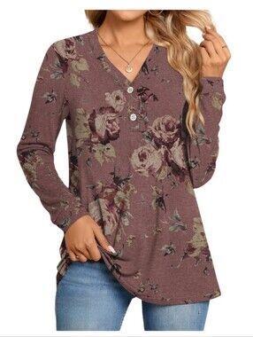 Bishuige Mauve Floral Long Sleeve Knit Sweater L